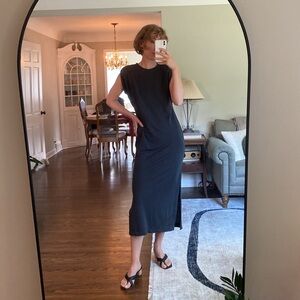 Massimmo Dutti grey padded shoulder dress